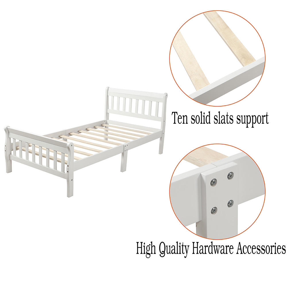 Twin Size Solid Wood Bed Frame with Headboard and Footboard - White