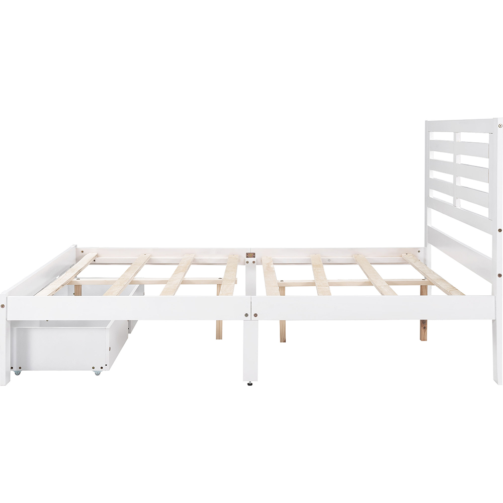 Full Size Wooden Bed Frame with Storage Drawer - White