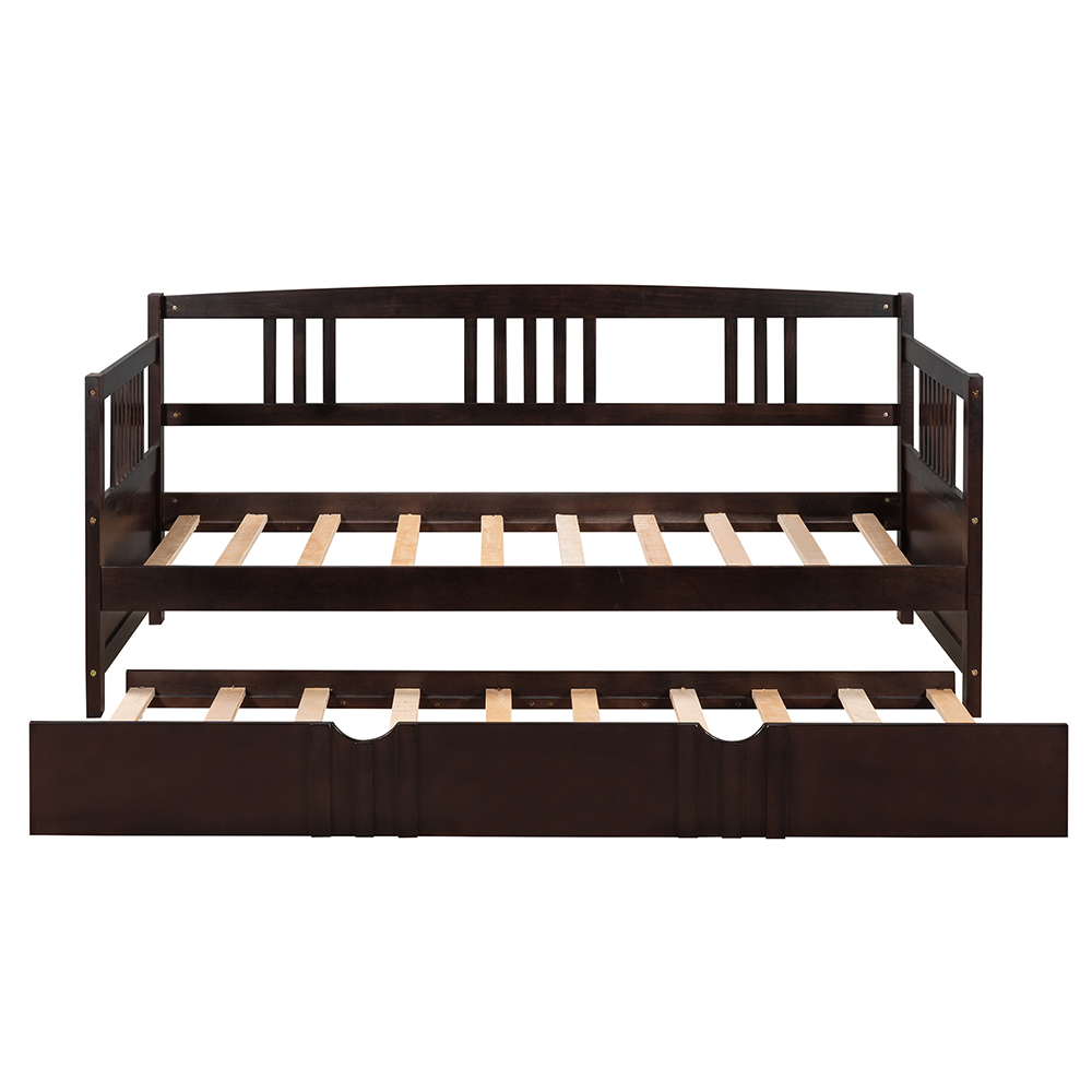 Twin Size Multifunctional Pine Sofa Bed with Hidden Casters Bed - Espresso
