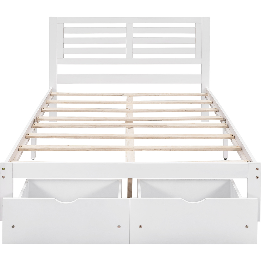 Full Size Wooden Bed Frame with Storage Drawer - White
