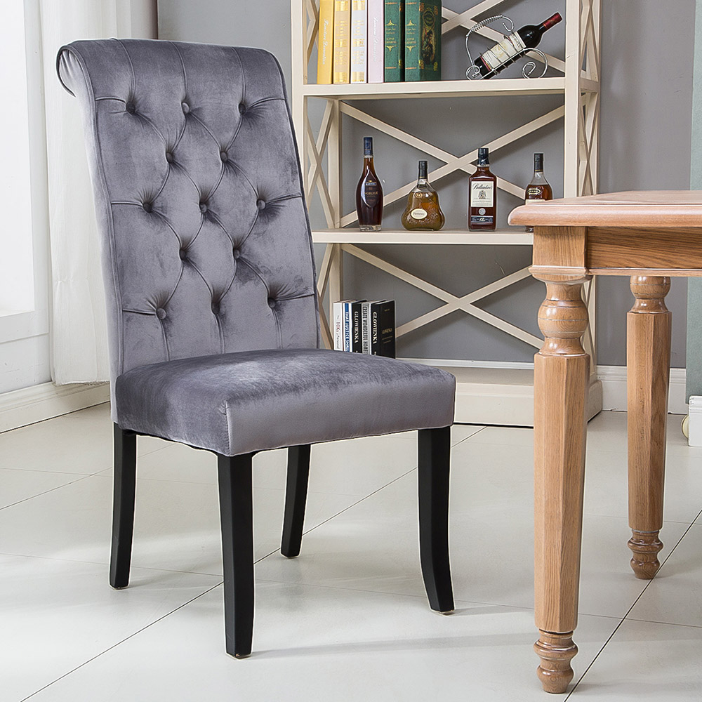 TOPMAX Tufted Armless Upholstered Accent Chair Set of 4, Rubber Wood Legs for Kitchen, Living Room, Office, Bedroom - Gray