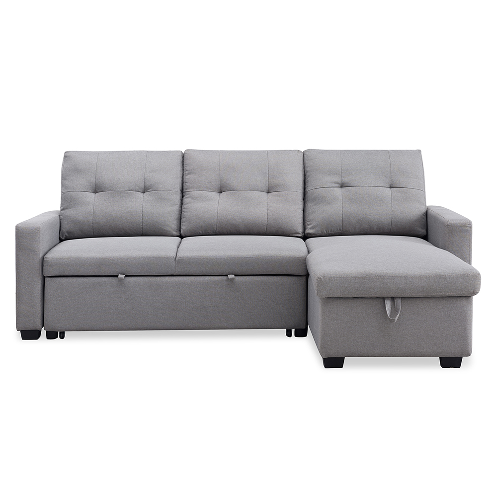 82" L-shaped Corner Multifunctional Pull-out Sofa Bed Lying and Sitting 2-in-1 with Storage Space and Armrests, 3 Seats - Gray