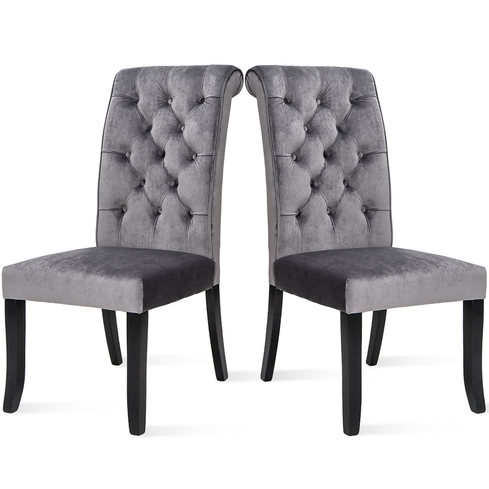 TOPMAX Tufted Armless Upholstered Accent Chair Set of 4, Rubber Wood Legs for Kitchen, Living Room, Office, Bedroom - Gray