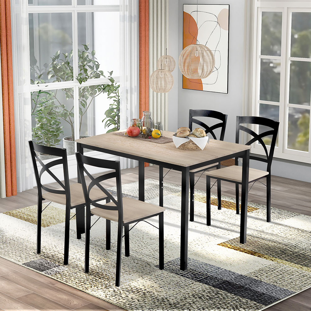 TREXM 5 Pieces Dining Table Set with 4 Ergonomic Chairs, for Kitchen, Living Room, Bedroom, Office - Oak