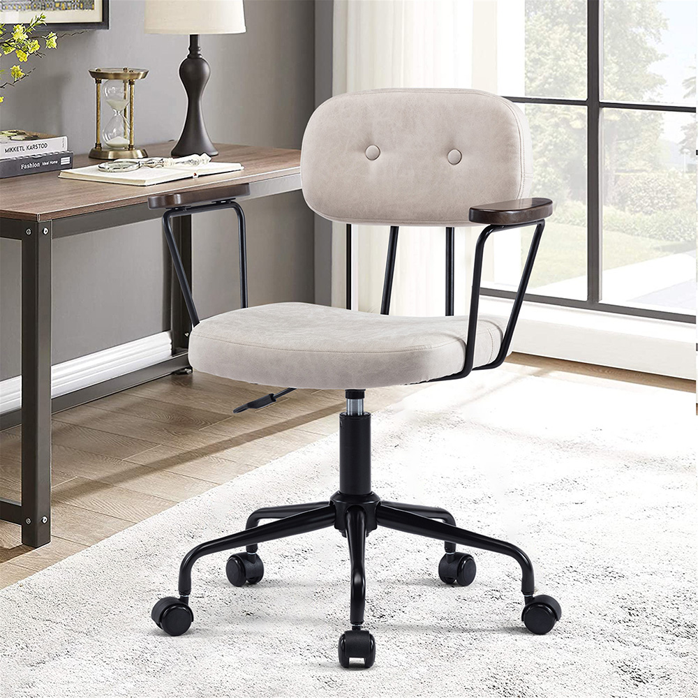 COOLMORE Micro Fabric Swivel Chair Height Adjustable with Curved Backrest, Armrest and Casters for Living Room, Bedroom, Office - Beige