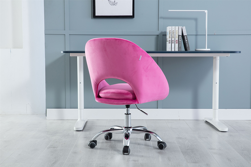 COOLMORE Velvet Rotating Chair Height Adjustable with Curved Backrest and Casters for Living Room, Bedroom, Office - Fuchsia Red