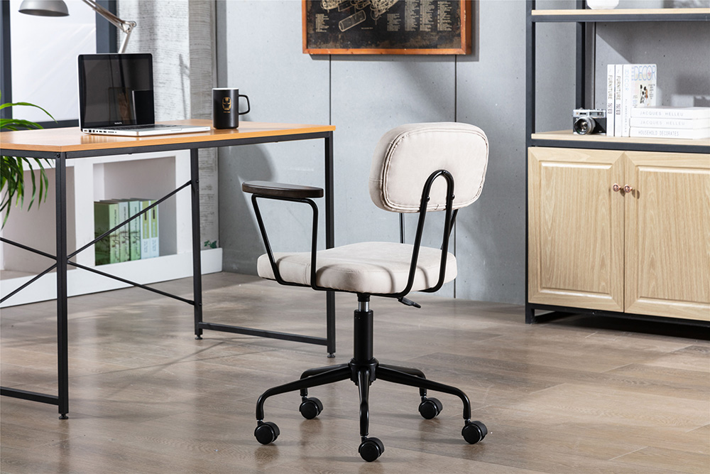 COOLMORE Micro Fabric Swivel Chair Height Adjustable with Curved Backrest, Armrest and Casters for Living Room, Bedroom, Office - Beige