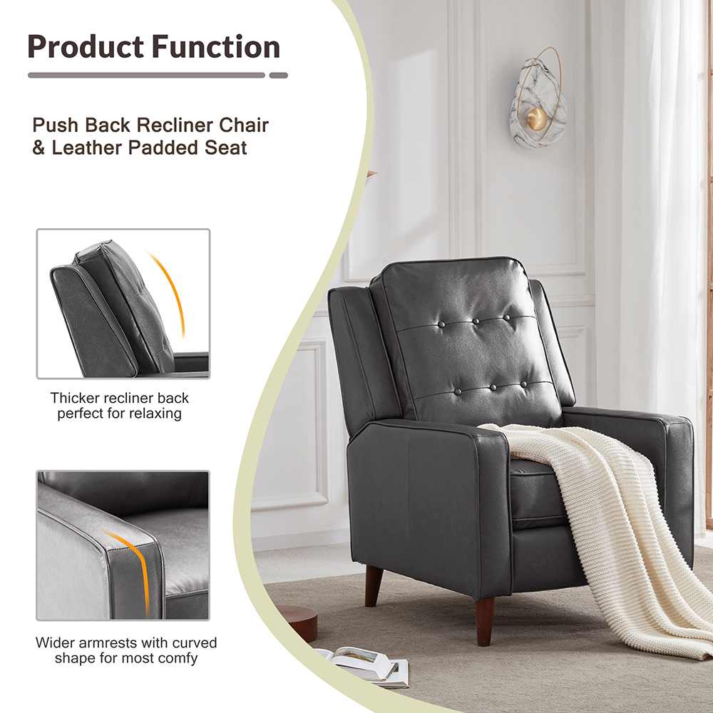 Orisfur PU Leather Recliner with Armrests and Reclining Backrest Solid Wood Frame for Living Room, Bedroom, Apartment, Office - Light Brown