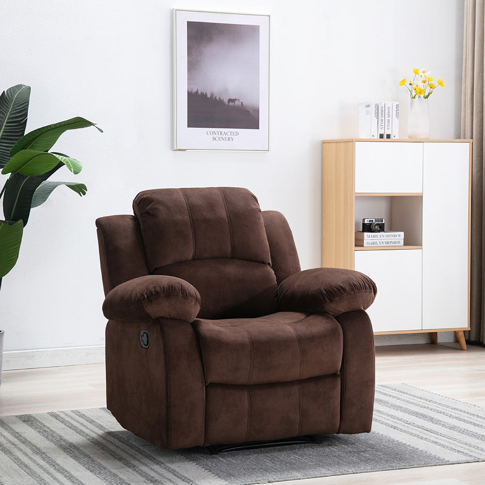 Velvet Recliner with Armrests and Reclining Backrest for Living Room, Bedroom, Theater, Office - Brown
