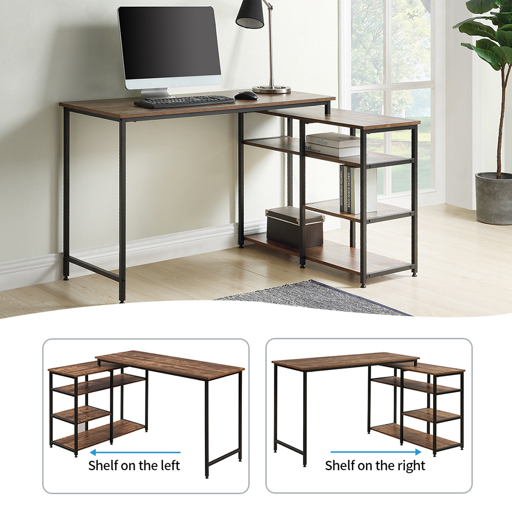 Home Office 47"L-shaped Corner Computer Desk with Open Shelf - Brown