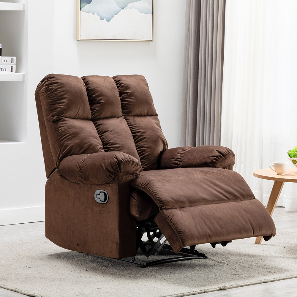 Velvet Fabric Recliner with Armrests and Reclining Backrest for Living Room, Bedroom, Theater, Office - Chocolate