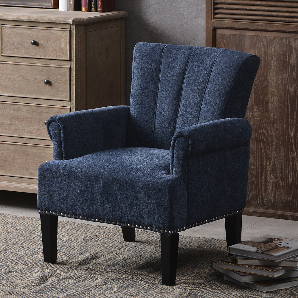 1-seat Polyester Fabric Sofa with Armrests, Backrest and Rubber Wood Feet for Living Room, Bedroom, Office, Hotel, Bar - Navy Blue