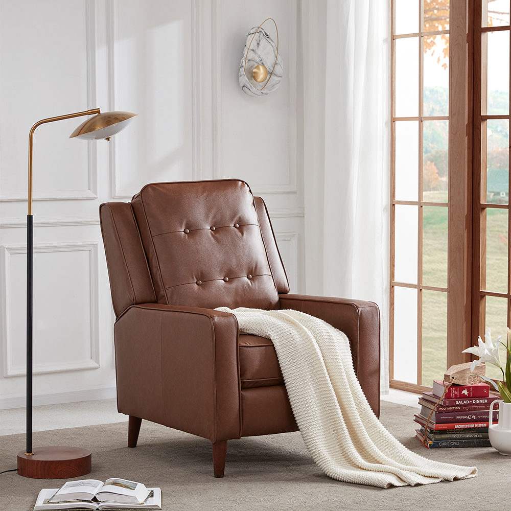 Orisfur PU Leather Recliner with Armrests and Reclining Backrest Solid Wood Frame for Living Room, Bedroom, Apartment, Office - Light Brown