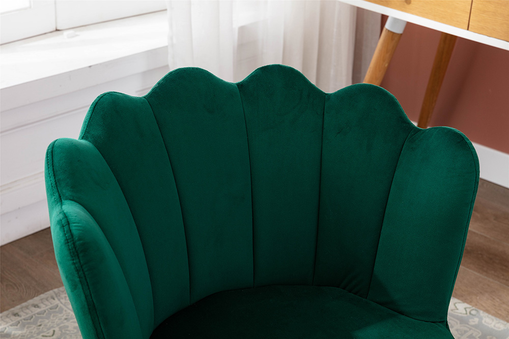 COOLMORE Velvet Swivel Shell Chair Height Adjustable with Curved Backrest and Casters for Living Room, Bedroom, Office - Green