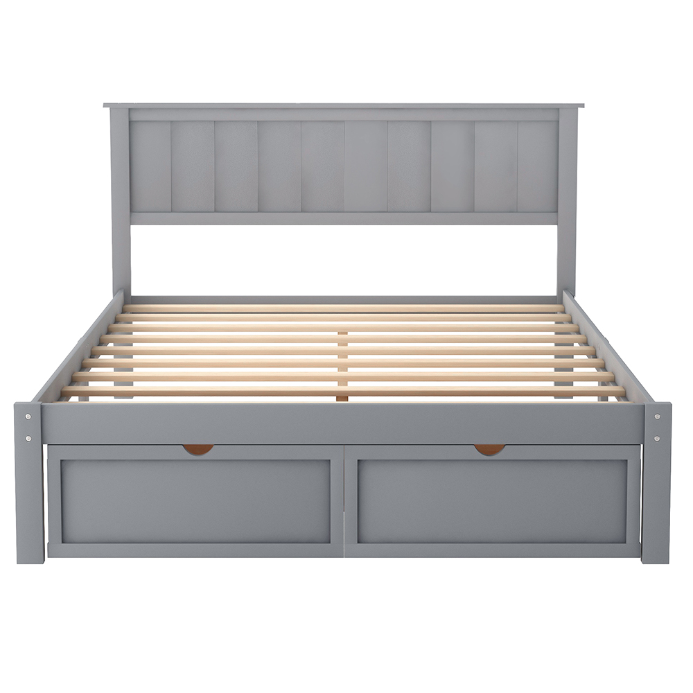 Full Size Wooden Bed Frame with Under-bed Storage Drawer - Gray