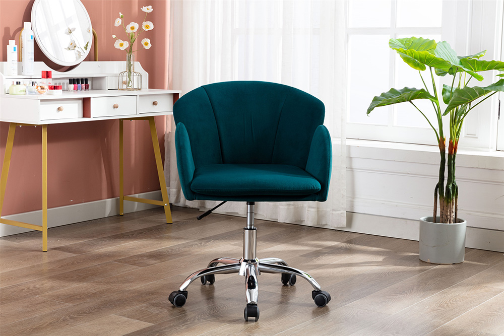 COOLMORE Velvet Swivel Chair Height Adjustable with Curved Backrest and Casters for Living Room, Bedroom, Office - Teal