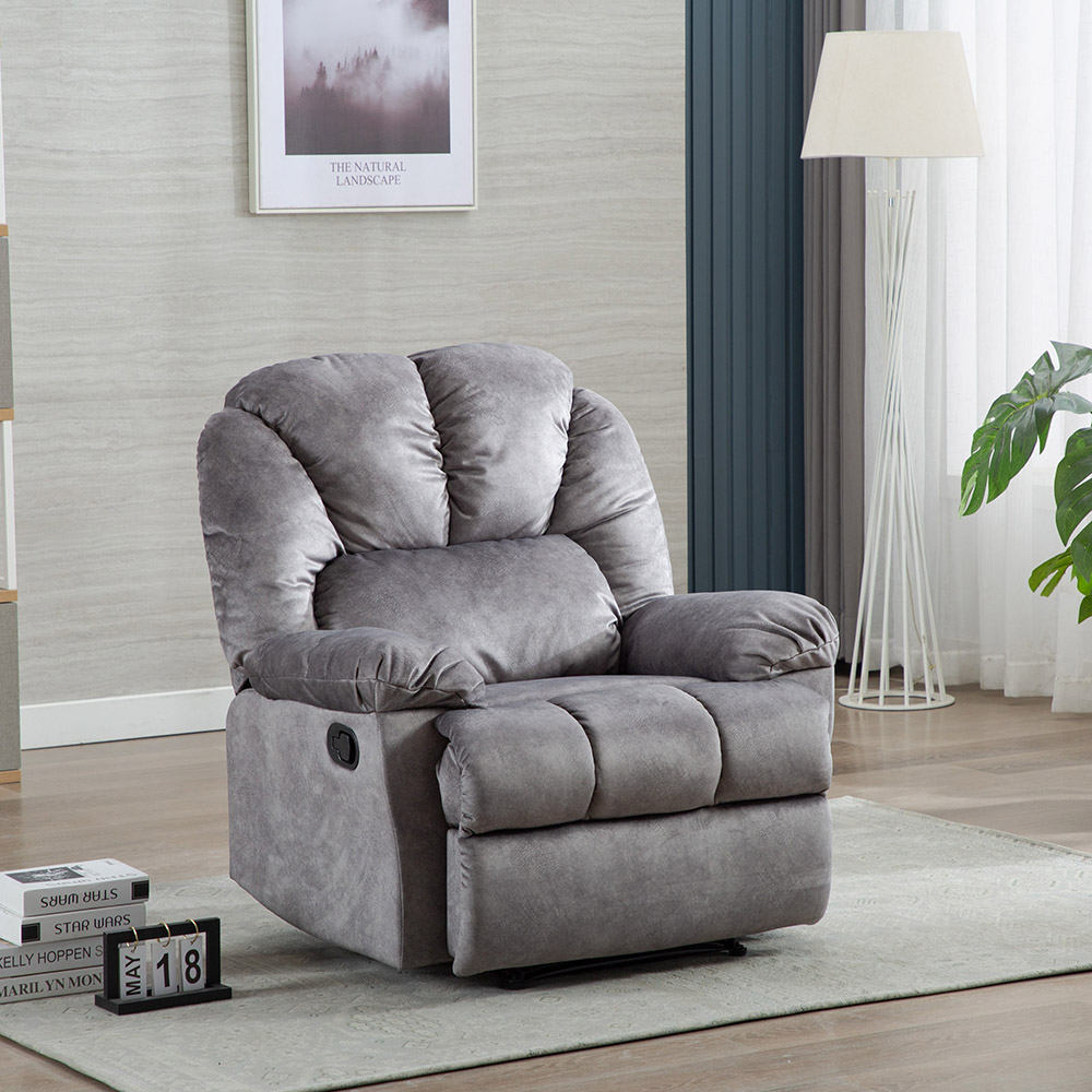 Velvet Recliner with Armrests and Reclining Backrest Wooden Frame for Living Room, Bedroom, Theater, Office - Grey