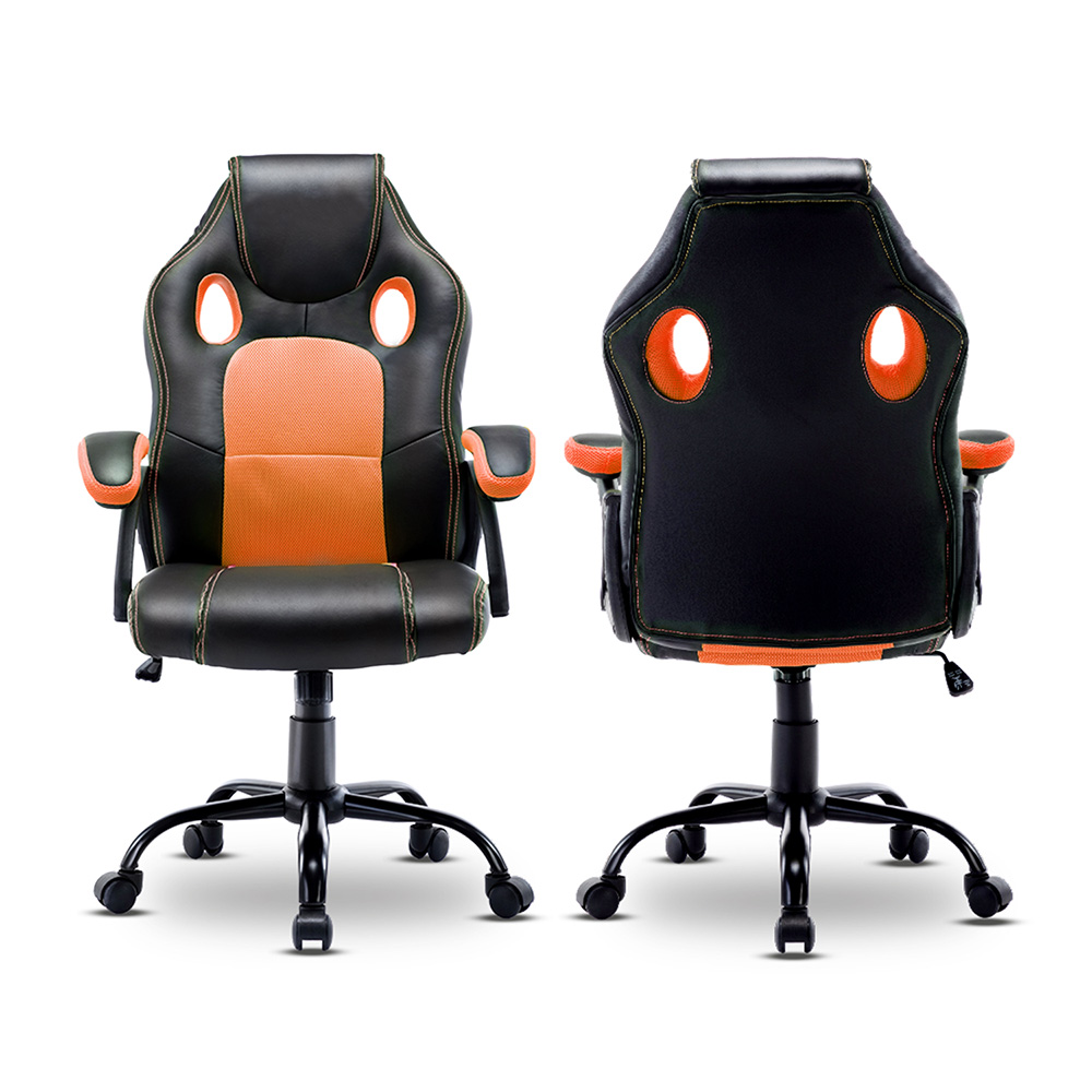 Home Office PU Leather Rotatable Gaming Chair Height Adjustable with Ergonomic Backrest and Casters - Black+Orange