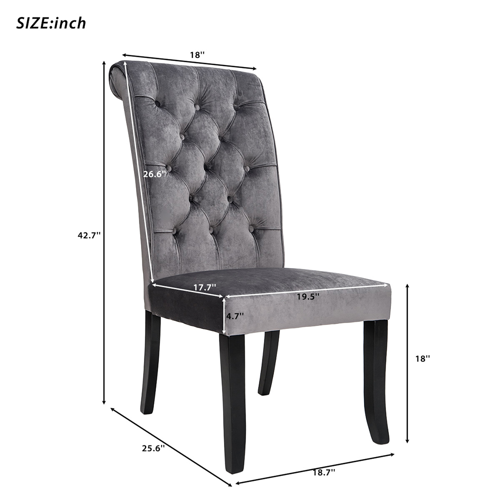 TOPMAX Tufted Armless Upholstered Accent Chair Set of 4, Rubber Wood Legs for Kitchen, Living Room, Office, Bedroom - Gray