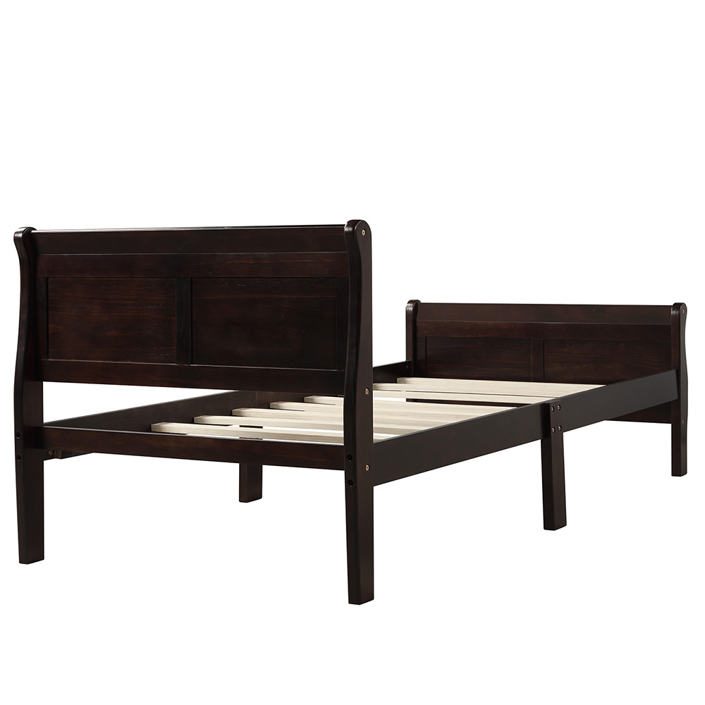 Twin-Size Wooden Platform Bed Frame with Headboard, Footboard, and Wooden Slats Support - Oak