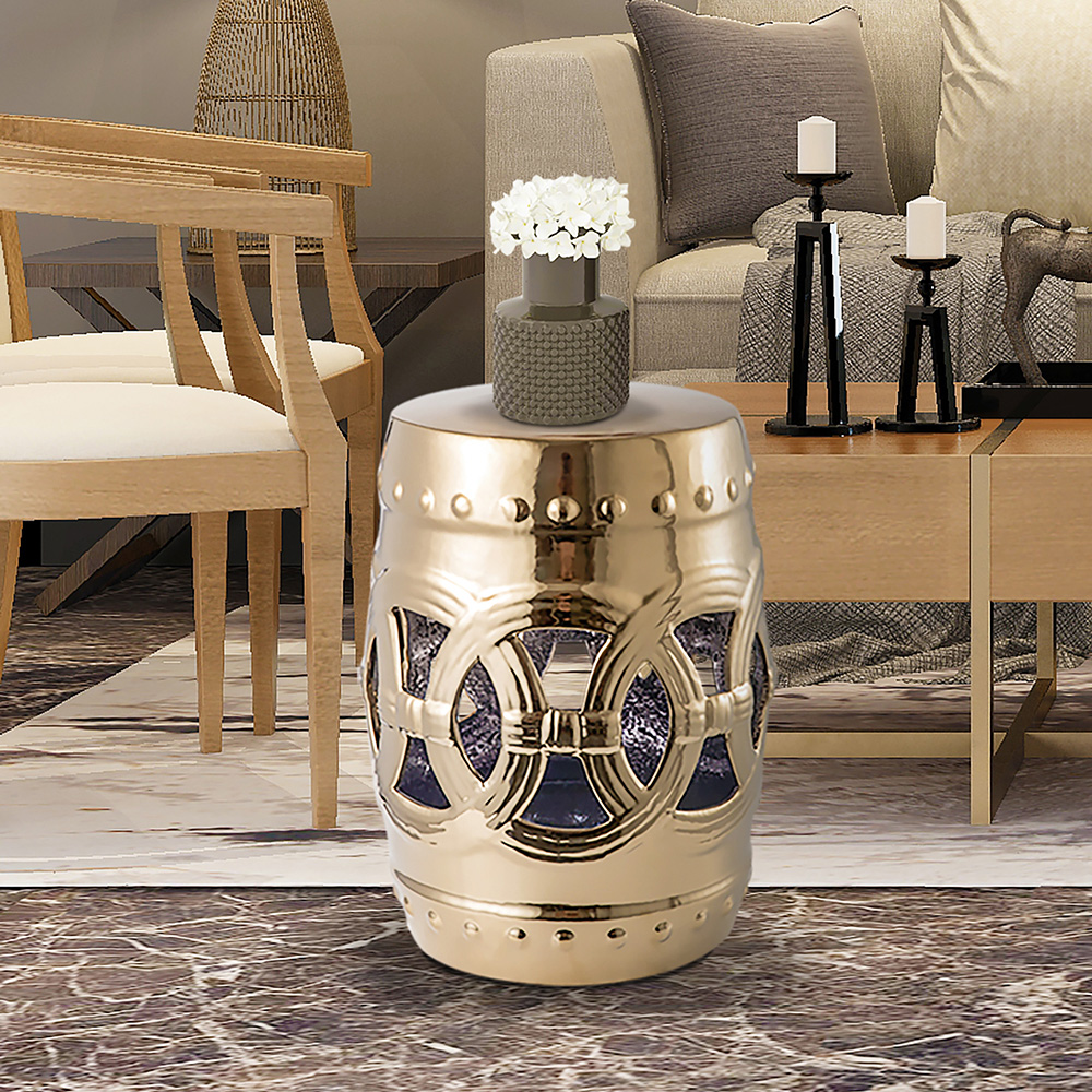 Outdoor Multifunctional Ceramic Stool for Garden, Terrace, Deck, Backyard - Gold