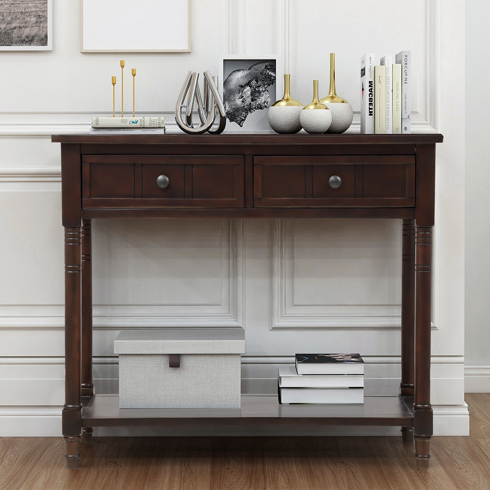 TREXM 35'' Console Table with 2 Storage Drawers, and Bottom Shelf, for Entrance, Hallway, Dining Room, Kitchen - Espresso