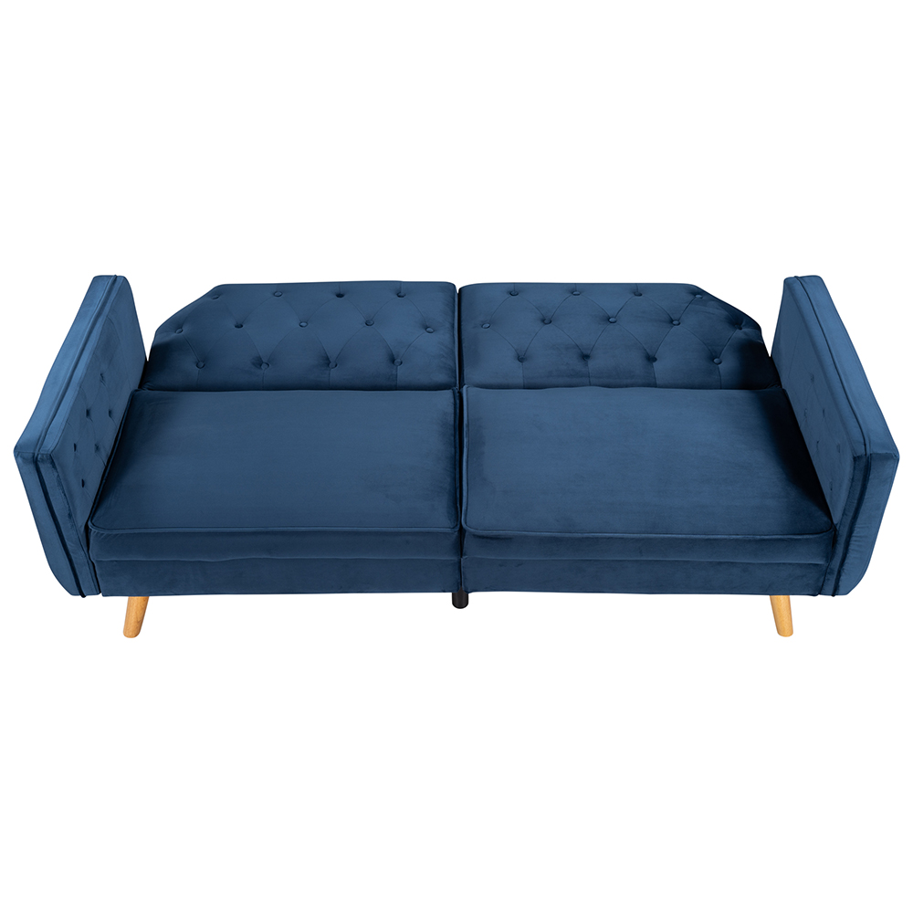 Orisfur 2-Seat Velvet Upholstered Sofa Bed with Wooden Legs and Backrest, for Living Room, Bedroom, Office, Apartment - Blue