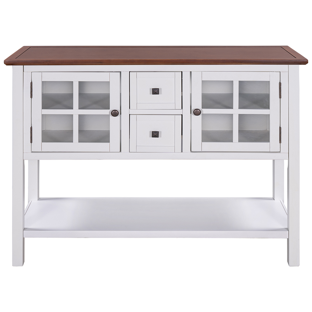 U_STYLE 45'' Modern Console Table with 2 Drawers, 2 Cabinets and 1 Shelf, for Entrance Hallway, Dining Room, Bedroom - White + Brown