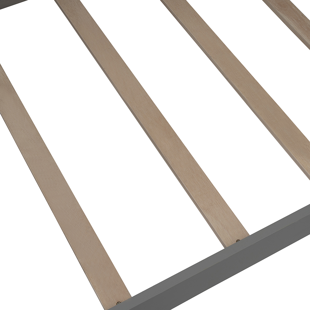 Twin-Size Wooden Daybed Frame with Guardrail and Wooden Slat Support - Gray