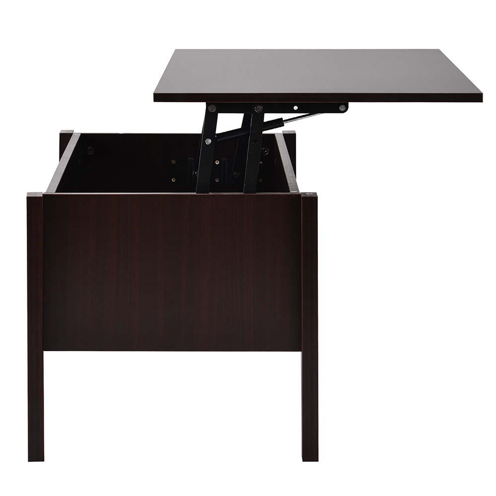 U-STYLE Wooden Lift Coffee Table with Storage Drawer, for Kitchen, Restaurant, Office, Living Room, Cafe - Cherry