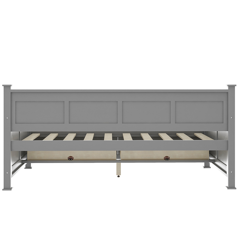Twin Size Rustic Style Wooden Daybed Frame with 2 Storage Drawers and Wooden Slats Support, No Need for Spring Box, for Living Room, Bedroom, Office, Apartment - Gray