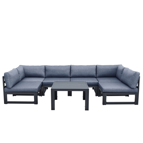 Outdoor 6-Seat Aluminum Frame Modular Sofa with Coffee Table and Removable Seat Cushion, for Courtyard, Balcony, Living Room - Gray