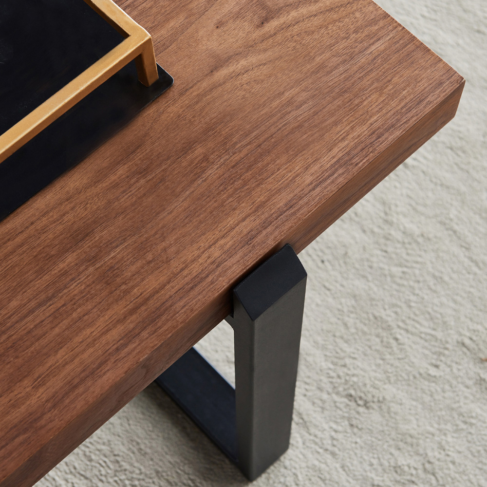 47.5" Wooden Coffee Table with Metal Frame, for Kitchen, Restaurant, Office, Living Room, Cafe - Brown