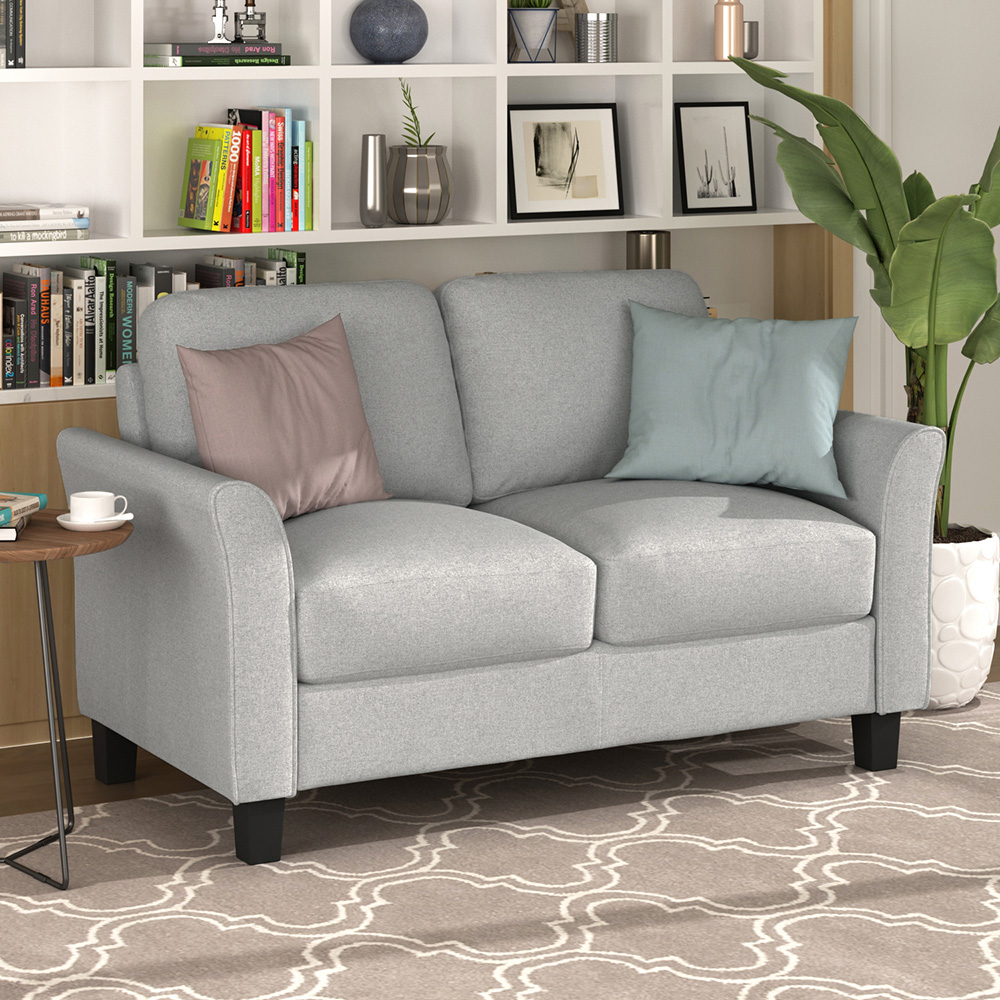 2+3-Seat Linen Fabric Upholstered Sofa Set, with Pillows and Wooden Feet, for Living Room, Bedroom, Office, Apartment - Light Gray