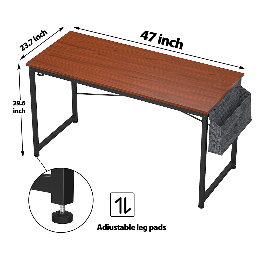 Home Office 47" Computer Desk with Adjustable Leg Pads and Storage Bag - Teak