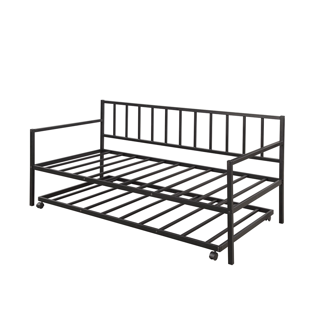 Twin Size Metal Daybed Frame with Trundle Bed and Metal Slats Support, No Need for Spring Box, for Living Room, Bedroom, Office, Apartment - Black