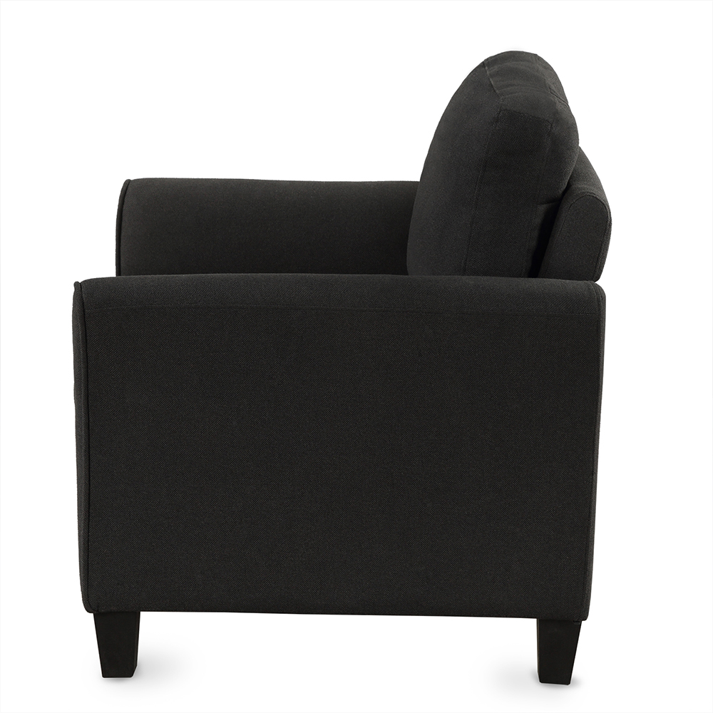 1-Seat Linen Fabric Upholstered Sofa with Armrest and Backrest, for Living Room, Bedroom, Office, Apartment - Black