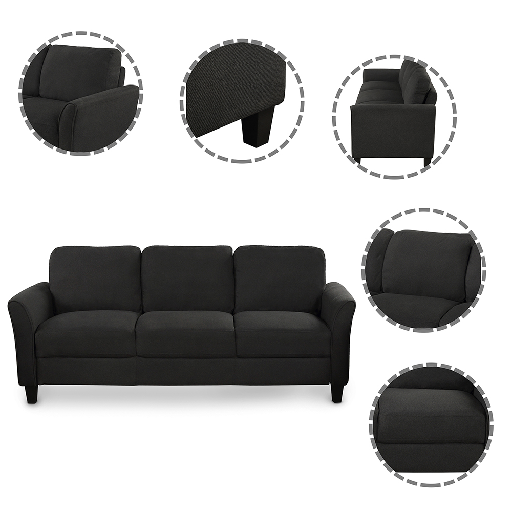 3-seat + 2-seat + 1-seat Linen Upholstered Sofa Set, for Living Room, Bedroom, Office, Apartment - Black