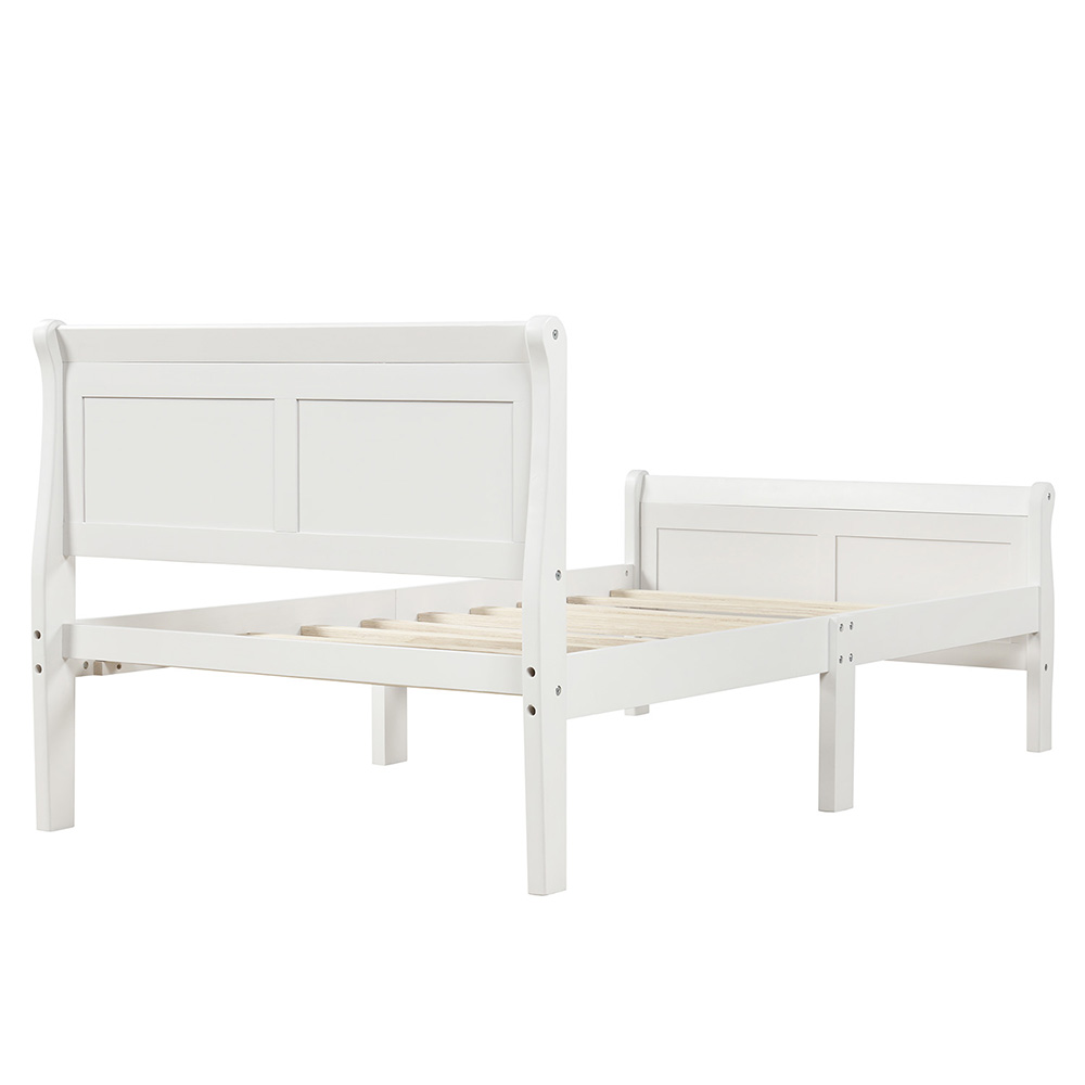 Twin-Size Wooden Platform Bed Frame with Headboard, Footboard, and Wooden Slats Support - White