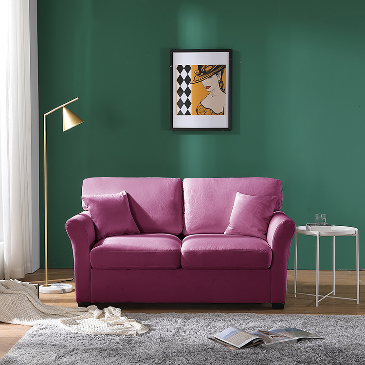62" 2-Seat Linen Upholstered Sofa with 2 Pillows and Detachable Cushion for Living Room, Bedroom, Office, Apartment - Purple
