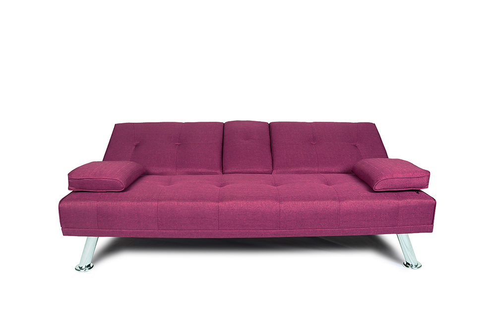 66" Twin Size Linen Fabric Sofa Bed with 2 Cup Holders and Metal Legs, for Living Room, Bedroom, Office, Apartment - Purple