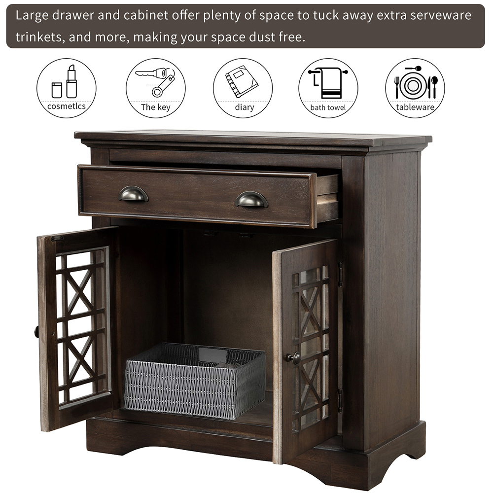 TREXM 28" Retro Wooden Storage Cabinet with 2 Doors and Drawer, for Kitchen, Restaurant, Office, Living Room, Cafe - Espresso