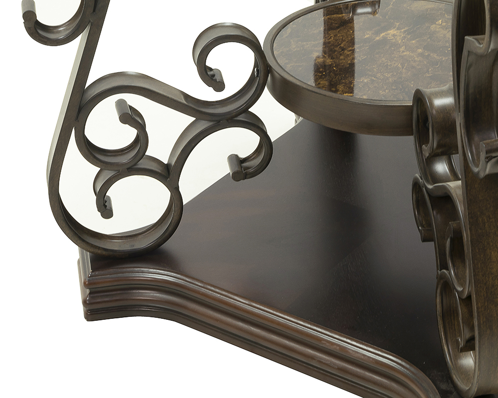 26.3" Glass End Table with Middle Shelf, and Metal Legs, for Kitchen, Restaurant, Office, Living Room, Cafe - Brown