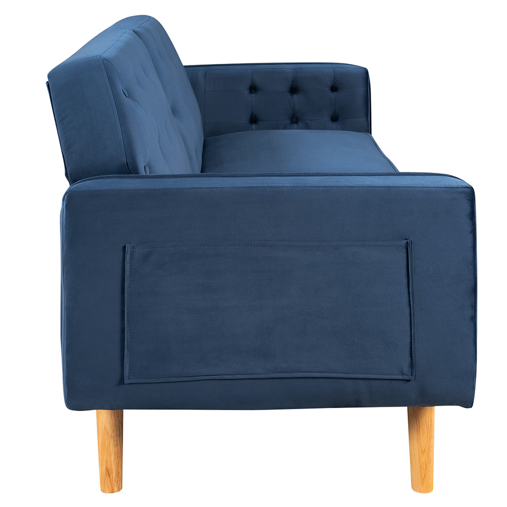 Orisfur 2-Seat Velvet Upholstered Sofa Bed with Wooden Legs and Backrest, for Living Room, Bedroom, Office, Apartment - Blue