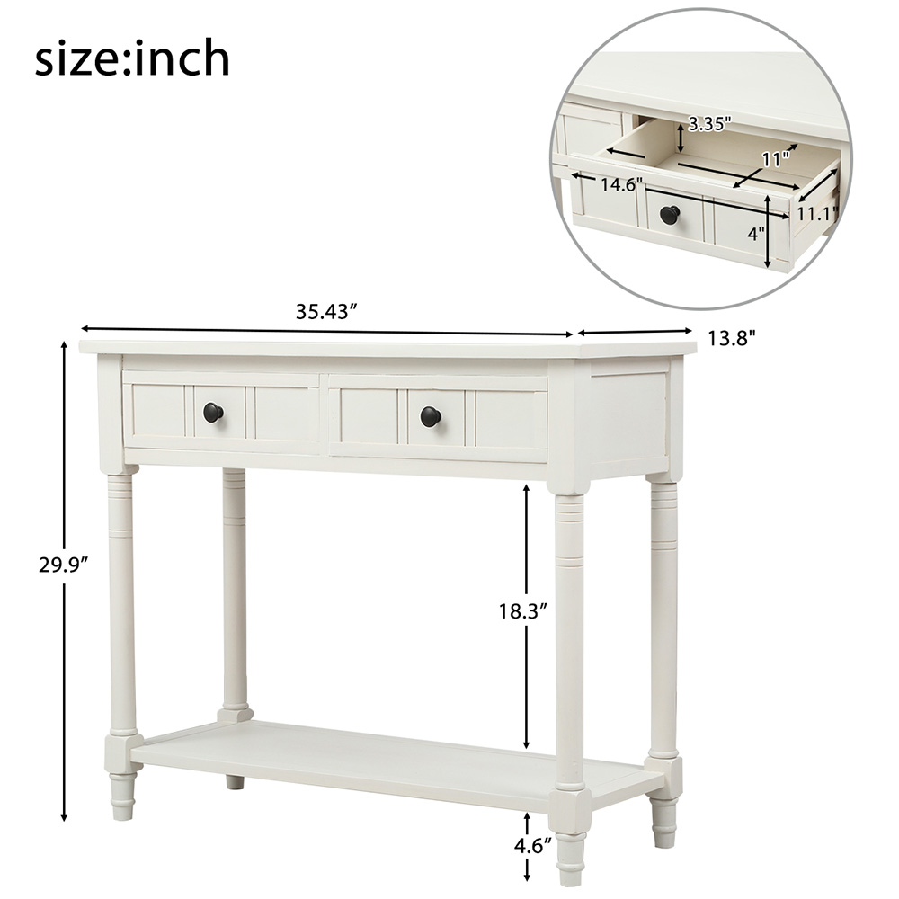 TREXM 35'' Console Table with 2 Storage Drawers, and Bottom Shelf, for Entrance, Hallway, Dining Room, Kitchen - Ivory White