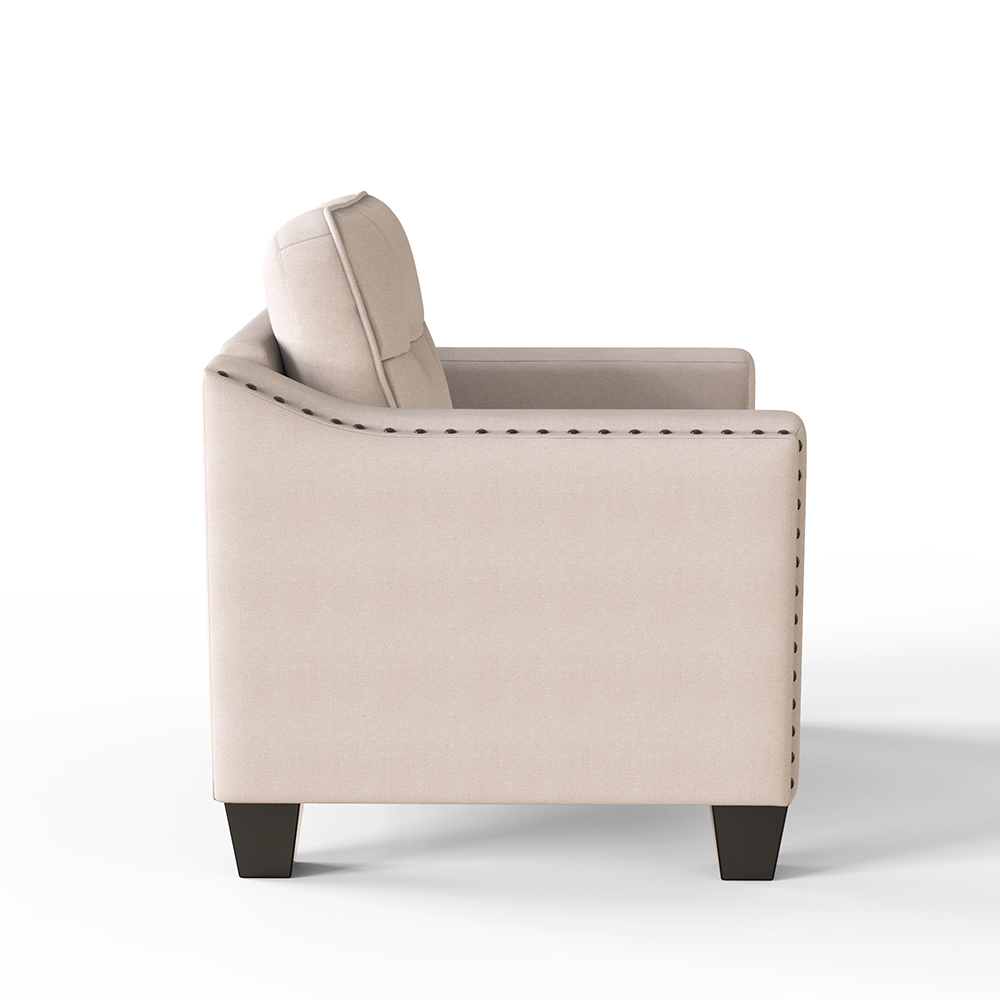 U-STYLE 3+2+1-Seat Linen Blend Fabric Tufted Sofa Set, with Solid Wood Frame and Plastic Feet, for Living Room, Bedroom, Office, Apartment - Beige