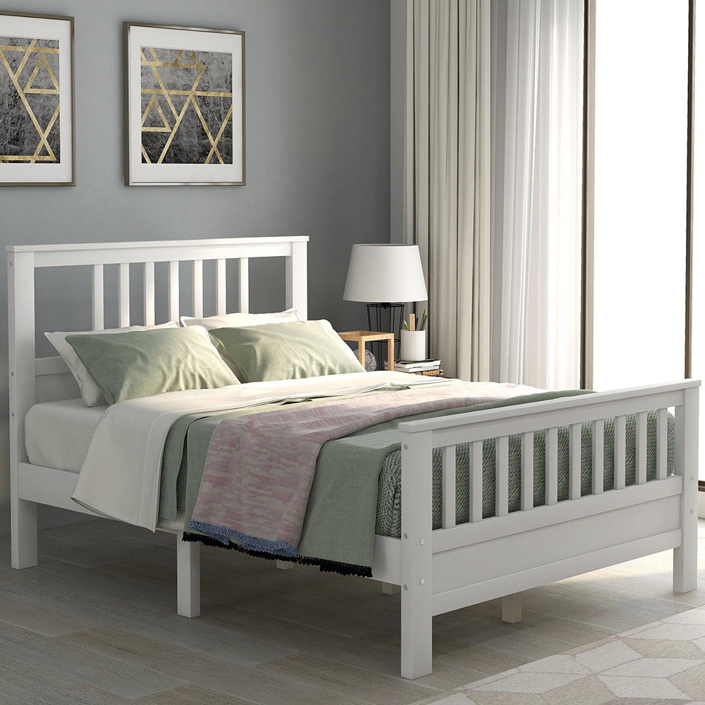 Full Size Wooden Platform Bed Frame with Headboard, Footboard, and Wooden Slats Support, No Spring Box Required (Frame Only) - White