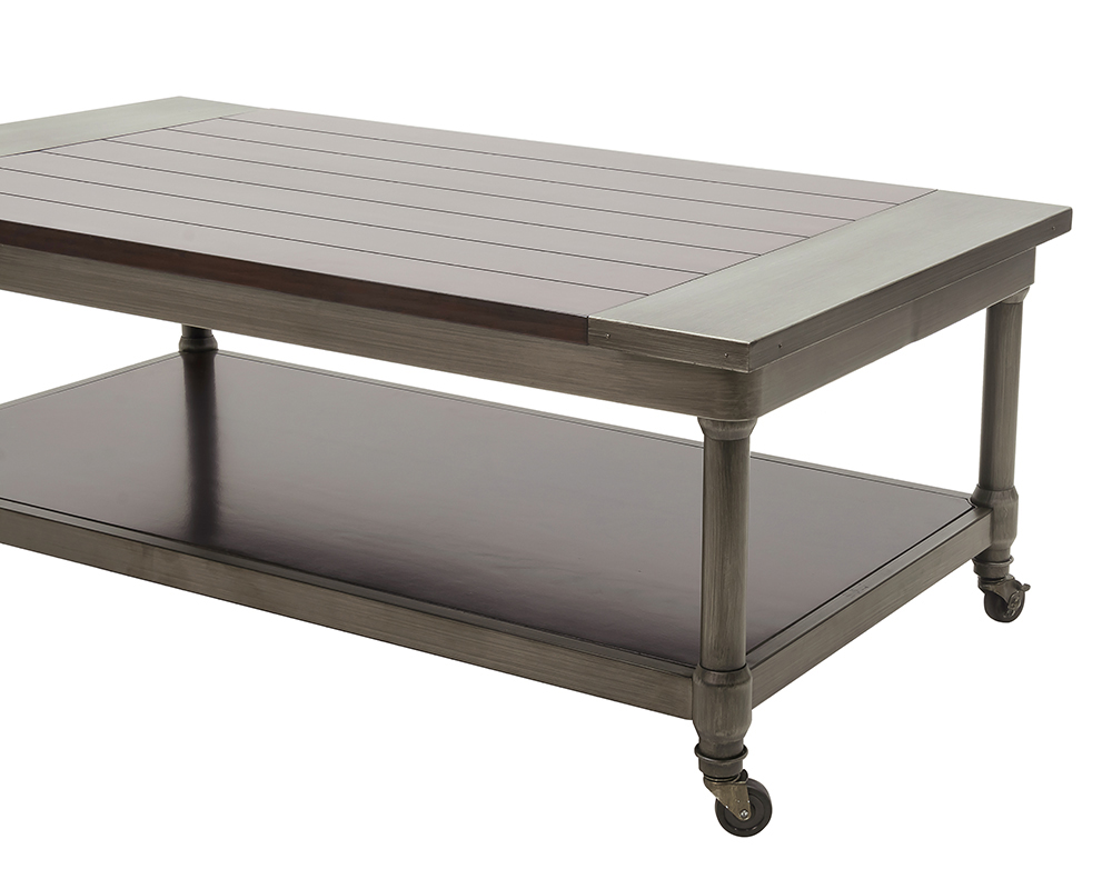 47.9" 2-Layer Movable Coffee Table with Metal Feet and Swivel Wheels, for Kitchen, Restaurant, Office, Living Room, Cafe - Brown