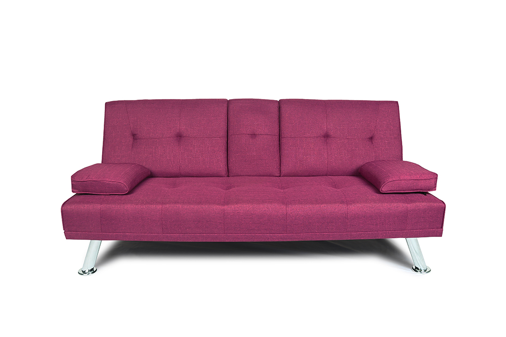 66" Twin Size Linen Fabric Sofa Bed with 2 Cup Holders and Metal Legs, for Living Room, Bedroom, Office, Apartment - Purple