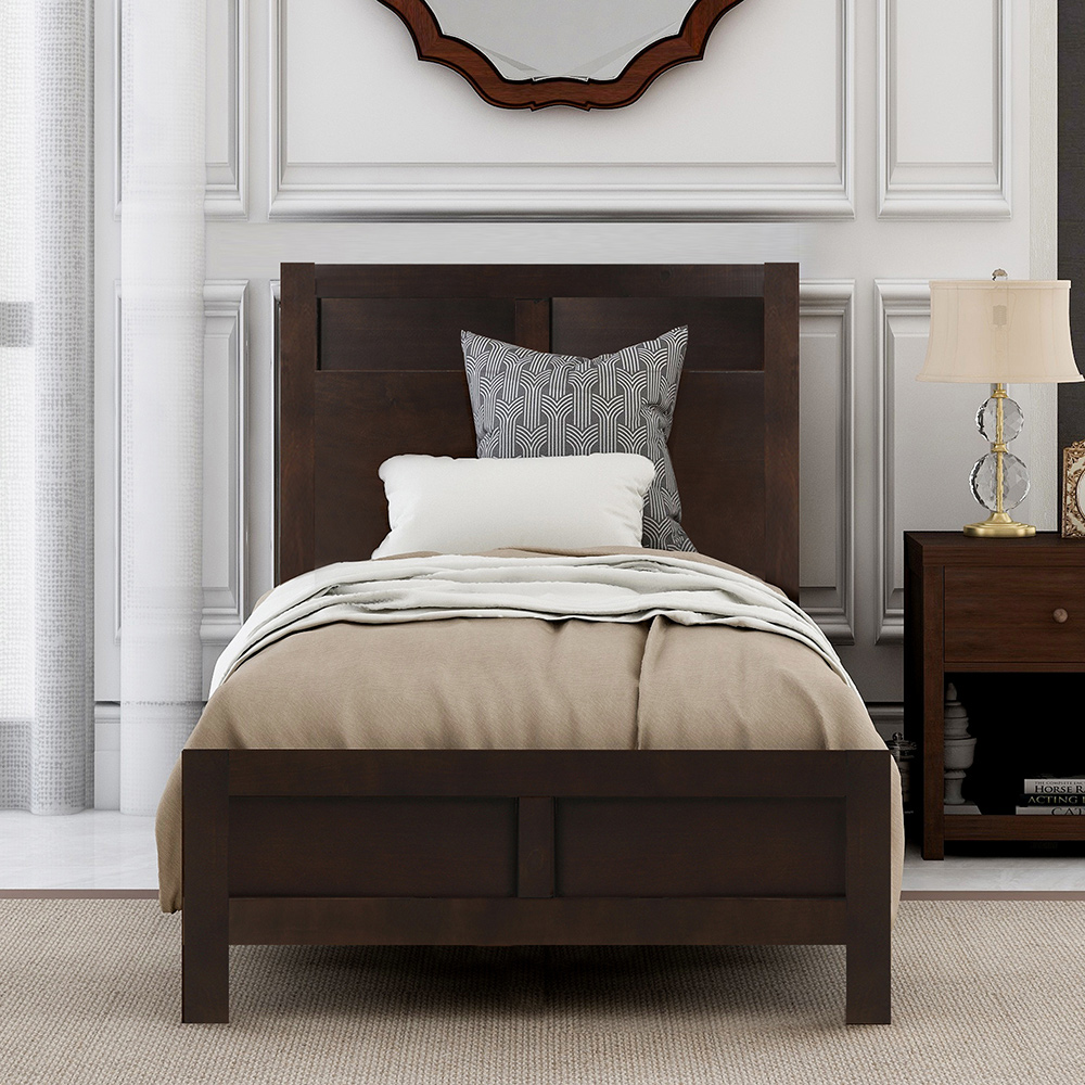 Twin Size Wooden Platform Bed Frame with Headboard, and Wooden Slats Support, No Spring Box Required - Silver